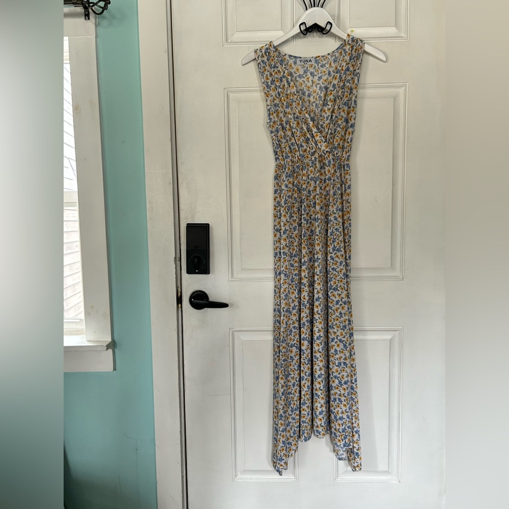 Ina Sleeveless Floral Maxi Dress in Yellow & Blue